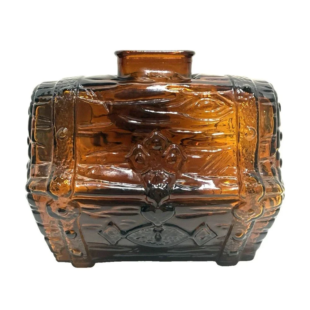 Anchor Hocking Pirate Treasure Chest Coin Bank Dark Amber Glass  - 1960s Unique!